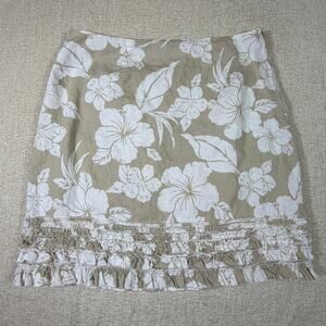 Tommy Bahama Womens 10 Tan White Floral 100% Linen Side Zip Skirt Resort Coastal